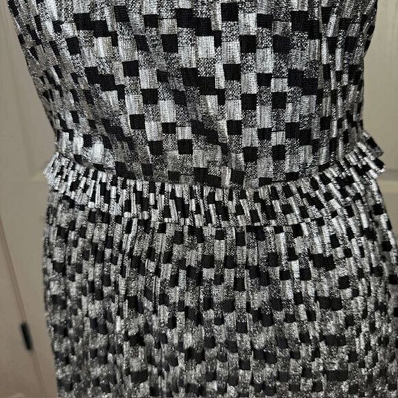 NWT‎ ZARA Black and Silver Metallic Party Mini Dress Waist Ruffle Size Small - Picture 4 of 14